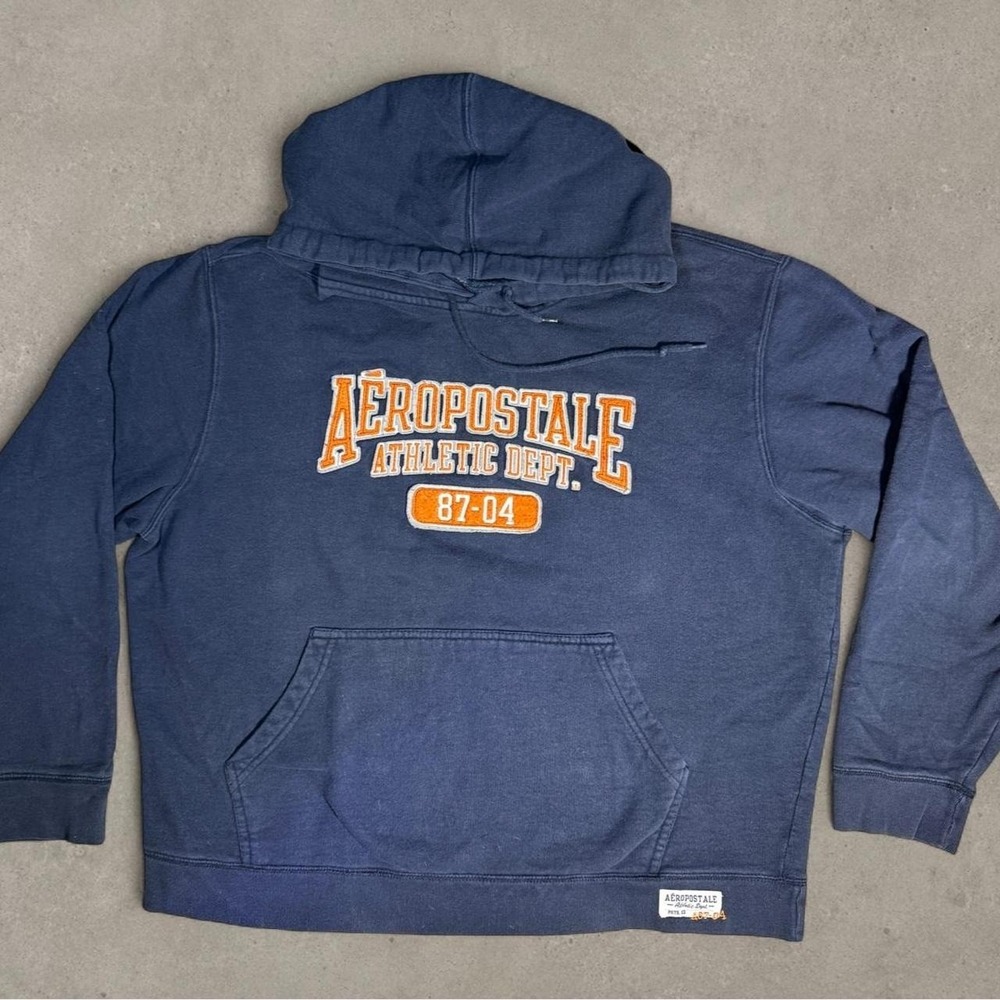 Y2K Aeropostale Navy Blue 87-04 Graphic Hoodie Sweatshirt Vintage 2000s